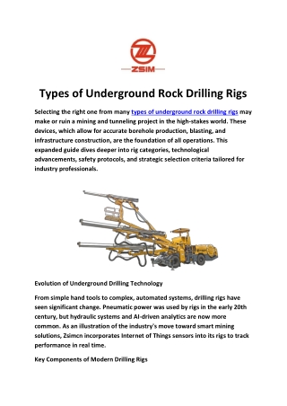 Types of Underground Rock Drilling Rigs