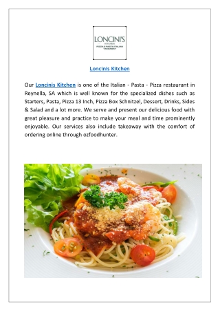 Loncinis Kitchen Reynella Menu | Takeaway | Dine-in