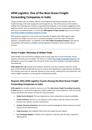 AFM Logistics - One of the Best Ocean Freight Forwarding Companies in India