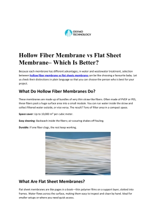 Hollow Fiber Membrane vs Flat Sheet Membrane