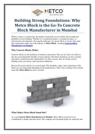 building strong foundations why metco block