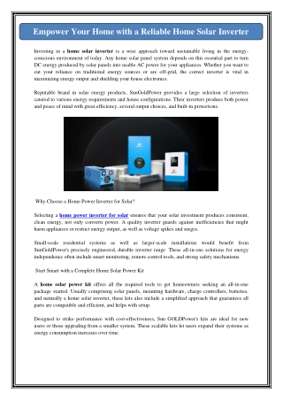 Empower Your Home with a Reliable Home Solar Inverter