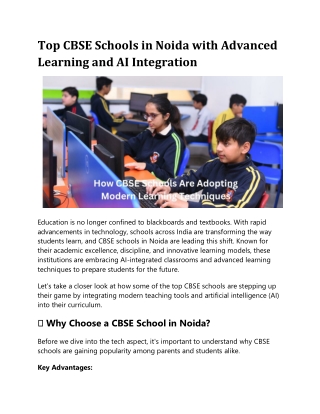 Top CBSE Schools in Noida with Advanced Learning and AI Integration