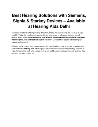 Best Hearing Solutions with Siemens, Signia & Starkey Devices – Available at Hearing Aids Delhi