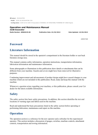 Caterpillar CAT 323D LN EXCAVATOR (CYD00001-UP) Operation and Maintenance Manual Instant Download