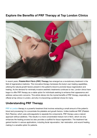 Explore the Benefits of PRF Therapy at Top LondonClinics