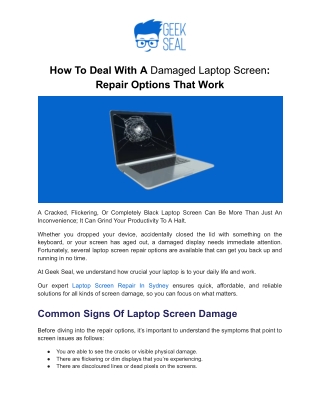 Laptop Screen Replacement in Sydney | Geek Seal