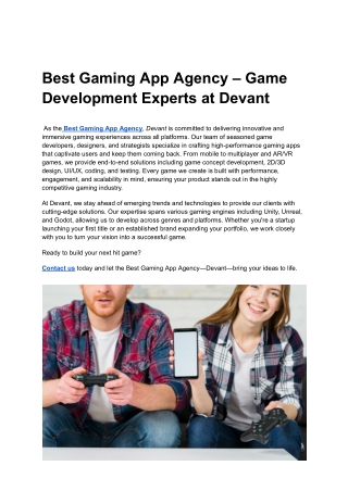 _Best Gaming App Agency – Game Development Experts at Devant