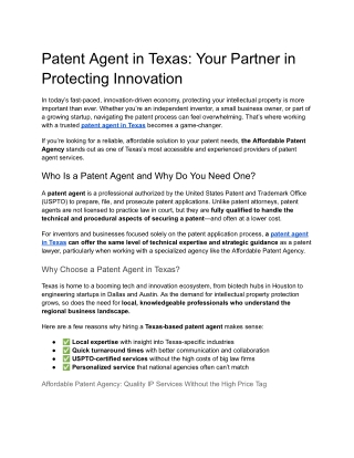 Patent Agent in Texas- Your Partner in Protecting Innovation