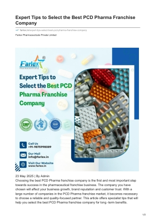 Expert Tips to Select the Best PCD Pharma Franchise Company