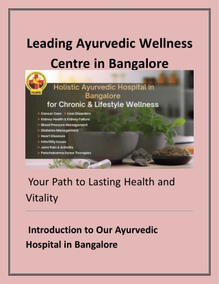 Leading Ayurvedic Wellness Centre in Bangalore