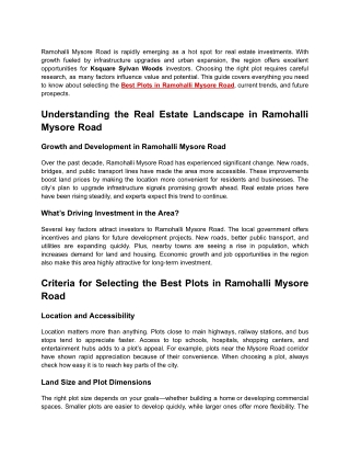 Best Plots in Ramohalli Mysore Road