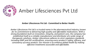 Amber Lifesciences Pvt Ltd – Advancing Affordable & Quality Healthcare Worldwide
