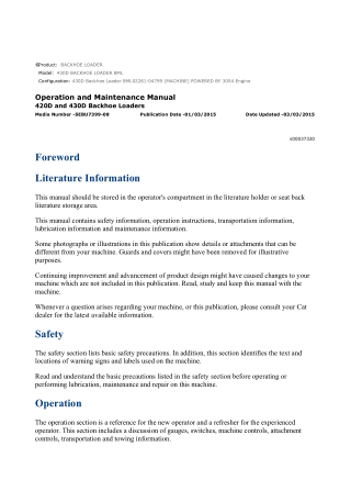 Caterpillar CAT 430D BACKHOE LOADER (BML02281-04799) Operation and Maintenance Manual Instant Download
