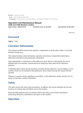 Caterpillar CAT 430D BACKHOE LOADER (BML04800-UP) Operation and Maintenance Manual Instant Download