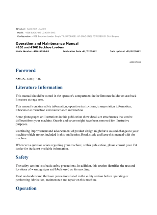 Caterpillar CAT 430E BACKHOE LOADER (SWC00001-UP) Operation and Maintenance Manual Instant Download