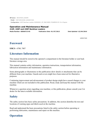 Caterpillar CAT 430F BACKHOE LOADER (RGS00001-UP) Operation and Maintenance Manual Instant Download