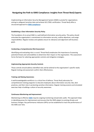 Navigating the Path to ISMS Compliance Insights from Threat ResQ Experts