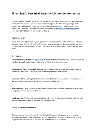 Threat ResQ Best Email Security Solutions for Businesses