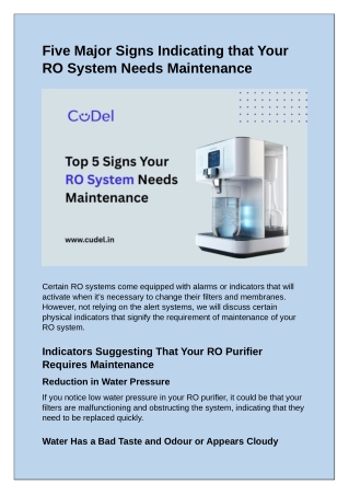 five major signs indicating that your ro system