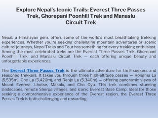 Explore Nepal’s Iconic Trails Everest Three Passes Trek, Ghorepani Poonhill Trek and Manaslu Circuit Trek