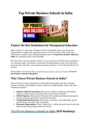 Top Private Business Schools in India