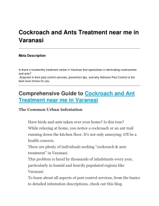 Cockroach and Ants Treatment near me in Varanasi
