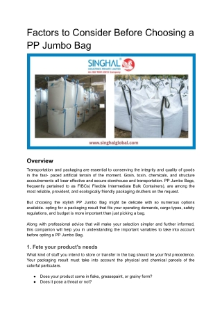 Factors to Consider Before Choosing a PP Jumbo Bag