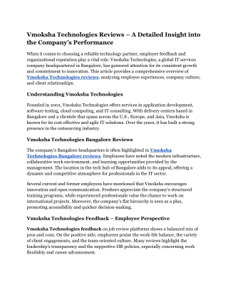Vmoksha Technologies Reviews – A Detailed Insight into the Company’s Performance