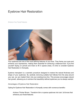Eyebrows Transplant & Eyebrows Hair Restoration in Kompally