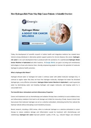 How Hydrogen-Rich Water May Help Cancer Patients - A Scientific Overview