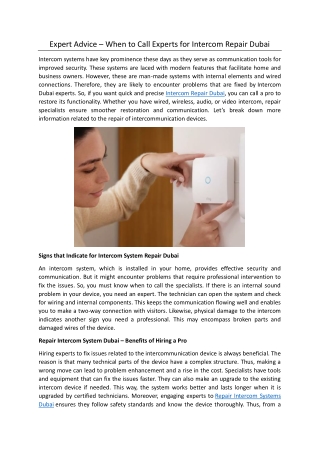 Expert Advice – When to Call Experts for Intercom Repair Dubai