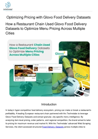 Optimizing Pricing with Glovo Food Delivery Datasets