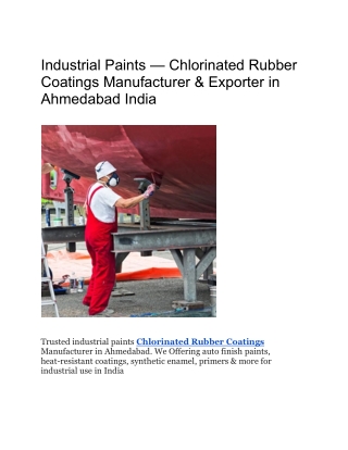 Industrial Paints — Chlorinated Rubber Coatings Manufacturer & Exporter in Ahmedabad India
