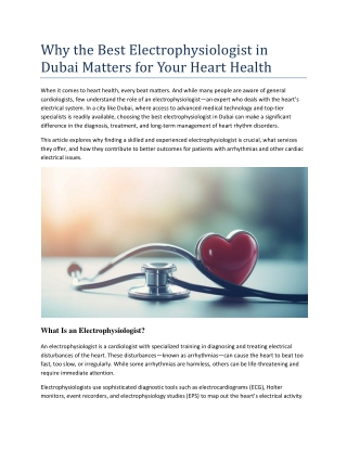 Why the Best Electrophysiologist in Dubai Matters for Your Heart Health