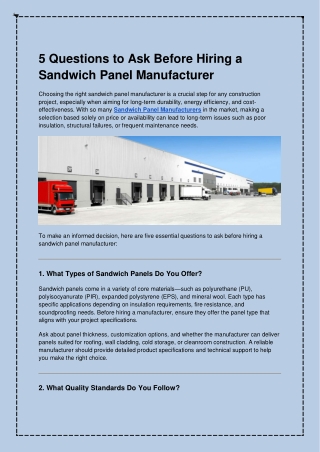 5 Questions to Ask Before Hiring a Sandwich Panel Manufacturer