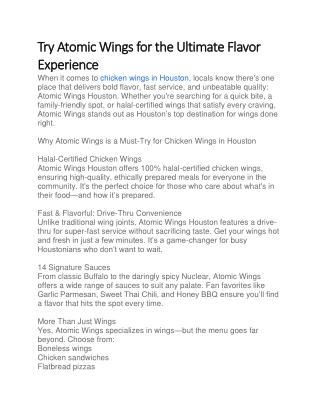 try atomic wings for the ultimate flavor