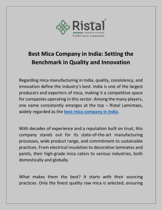 Discover the Best Mica Company in India - Ristal Laminates