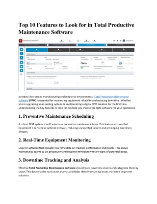 Top 10 Features to Look for in Total Productive Maintenance Software