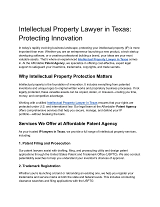 Intellectual Property Lawyer in Texas- Protecting Innovation
