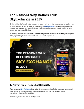 Top Reasons Why Bettors Trust SkyExchange in 2025
