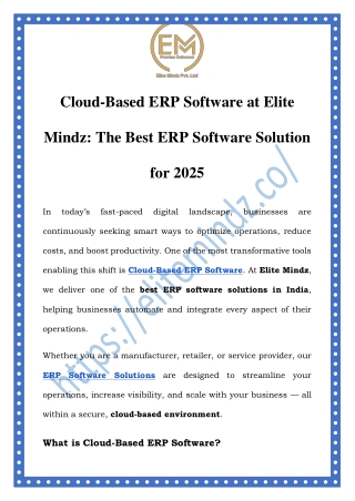 Best Cloud-Based ERP Software in India | Elite Mindz