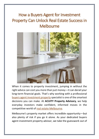How a Buyers Agent for Investment Property Can Unlock Real Estate Success in Melbourne