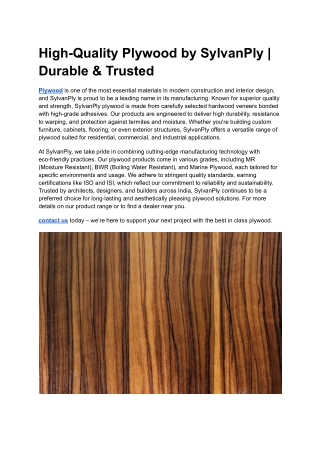 High-Quality Plywood by SylvanPly _ Durable & Trusted