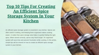 Top 10 Tips For Creating an Efficient Spice Storage System in Your Kitchen