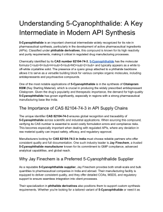 understanding 5 cyanophthalide a key intermediate