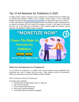 Top 10 Ad Networks for Publishers in 2025