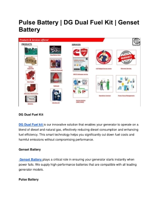 Pulse Battery | DG Dual Fuel Kit | Genset Battery