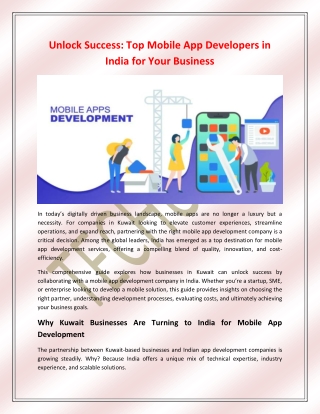 Unlock Success Top Mobile App Developers in India for Your Business