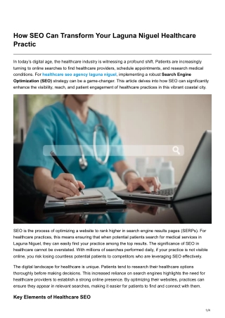 How SEO Can Transform Your Laguna Niguel Healthcare Practic